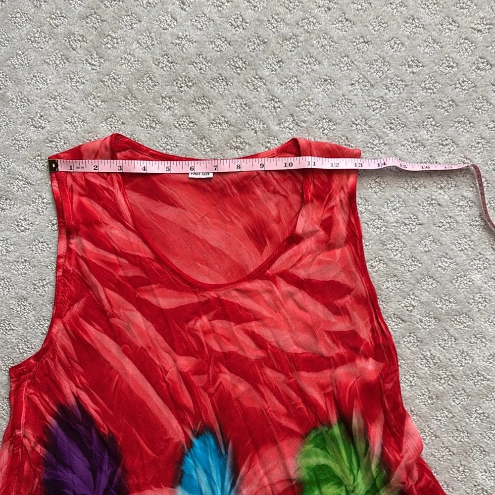 Vibrant Red Tie-Dye Sleeveless Sharkbite Midi Dress - Picture 9 of 10